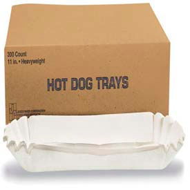 Fluted Hot Dog Trays, Heavy Weight Paper, 6"W X 2"D X 2"H, White, 3,000 ct
