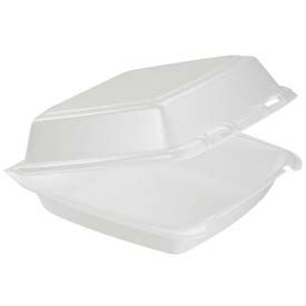 Foam Hinged Food Container, 1 Compartment, White, 200/Carton