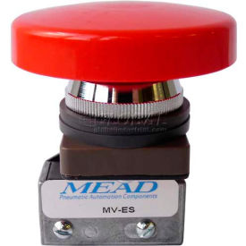 Air Valve, 3 Port, 2 Pos, Manual, 1/8" NPTF Port, Red Em. Stop Actuator