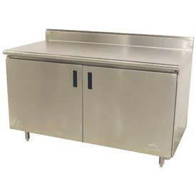 304 Stainless Steel Cabinet Table, 36 x 24", 5" Backsplash, Hinged Doors