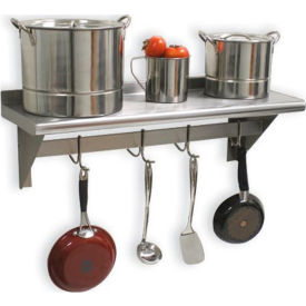 PS-12-36 Wall-Mounted Shelf With Pot Rack Stainless Steel - 6 Hooks 36"W x 12"D