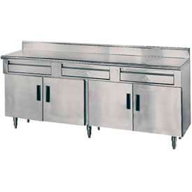 304 Stainless Steel Cabinet Table, 120 x 30", 5" Backsplash, Hinged Doors