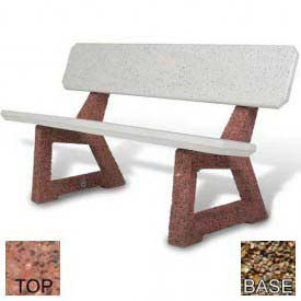Residential Concrete Bench, Polished Red Quartzite Bench/Tan River Rock Frame