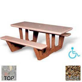 68" Rectangular Picnic Table, Concrete, ADA Compliant, Gray Top/Tan Frame