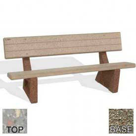 72" Commercial Concrete Bench, Polished Gray Limestone Bench/Gray Limestone Frame