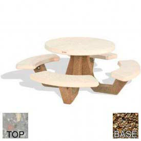42" Round Picnic Table, Concrete, Gray Top/Tan Frame