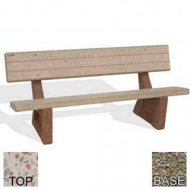 72" Commercial Concrete Bench, Polished White Bench/Gray Limestone Frame