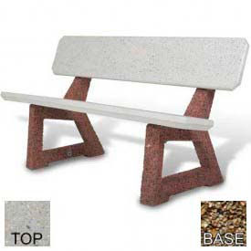 58" Residential Concrete Bench, Polished Tan River Rock Bench with Tan River Rock Frame