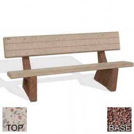 72" Commercial Concrete Bench, Polished White Bench/Red Quartzite Frame