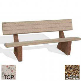 72" Commercial Concrete Bench, Polished White Bench/Tan River Rock Frame