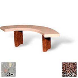 56" Curved Concrete Bench, Polished Gray Limestone Bench/Red Quartzite Frame