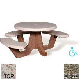 42" Round Picnic Table, ADA Compliant, Concrete, White Top/Gray Frame