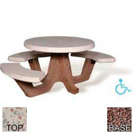42" Round Picnic Table, ADA Compliant, Concrete, White Top/Red Frame