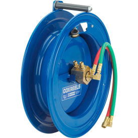 Spring Rewind Welding Reel Dual Hose: 1/4" I.D., 50' Hose, 200 PSI, Right Mount