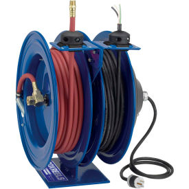 Dual Purpose Electric/Air Spring Rewind Reel: 50' 3/8" I.D. Hose, 300 PSI; Less Accessory, 16 AWG