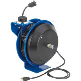 Power Cord Spring Rewind Reel: Single Industrial Receptacle, 75' Cord, 12 AWG