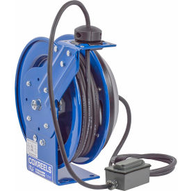 Power Cord Spring Rewind Reel, Duplex GFCI Industrial Outlets, 35' Cord, 12 AWG
