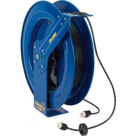 Safety Series Spring Rewind Power Cord Reel: 100' Cord Capacity, 12 AWG