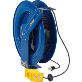 Safety Series Spring Rewind Power Cord Reel: Quad Industrial 50' Cord,12 AWG