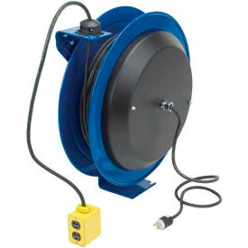 Power Cord Spring Rewind Reel: Quad Industrial Receptacle, 100' Cord, 12 AWG