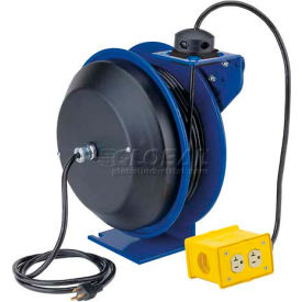 Power Cord Spring Rewind Reel: Quad Industrial Receptacle, 35' Cord, 12 AWG