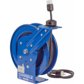 Power Cord Spring Rewind Reel: Single Industrial Receptacle, 35' Cord, 12 AWG