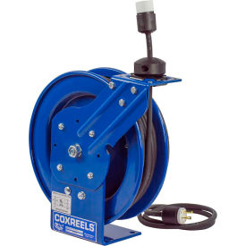 Power Cord Spring Rewind Reel: Single Industrial Receptacle, 50' Cord, 12 AWG
