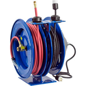 Dual Purpose Electric/Air Spring Rewind Reel: 50' 3/8" I.D. Hose, 300 PSI, Single Receptacle