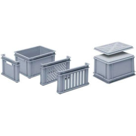 Stacking Container, 16"L x 12"W x 8-11/16"H, Silver Gray, Polypropylene