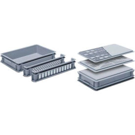 Stacking Container, 24"L x 16"W x 3-7/8"H, Silver Gray, Polypropylene