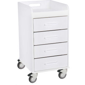 Compact 4 Drawer Locking Medical Cart, White, 14"W x 19"D x 27"H