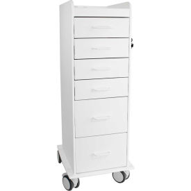 Tall Locking 6 Drawer Medical Cart, White, 16"W x 19"D x 47"H