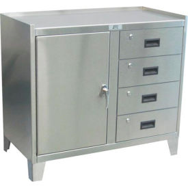 Heavy Duty Stainless Steel Cabinet with 1 Door & 4 Drawers, 16 Gauge, 36"W x 18"D x 35"H. Silver