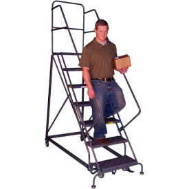 10 Step Heavy-Duty 600 Lb. Cap. Safety Angle Steel Rolling Ladder - Grip Strut