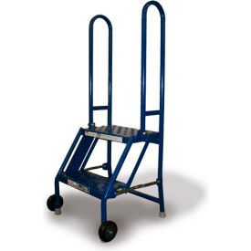 2 Step Folding Rolling Ladder Stand - Perforated Tread