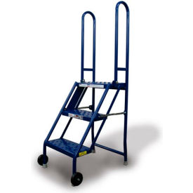 3 Step Folding Rolling Ladder Stand - Perforated Tread