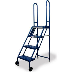 4 Step Folding Rolling Ladder Stand - Perforated Tread