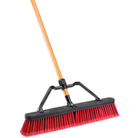 Push Broom W/Hard Polymer Support Brace, 24" Medium Duty Bristles Wood Handle