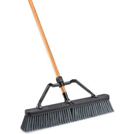 Push Broom with Hard Polymer Support Brace, 24" Wide Heavy-Duty Bristles Wood Handle