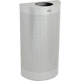 Silhouette Steel Half Round Trash Can with Plastic Liner, 12 Gallon, Silver Metallic