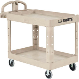 Brute Heavy Duty Ergo Handle Utility Cart, Lipped Shelf, Medium, Beige
