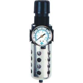 Filter/Regulator with Gauge & Float Drain, Zinc & Poly Bowl, 1/4" NPT, 150 PSI