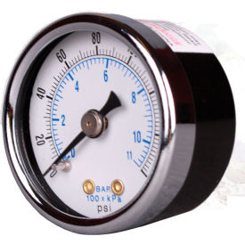 2" Pressure Gauge with 1/4" NPT Connection, Center Back Mount, 0-160 PSI