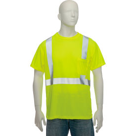 Standard Wicking Birdseye Class 2 T-Shirt with Pocket in Hi-Vis Yellow, Size XL