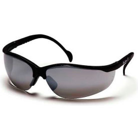 Safety Glasses Silver Mirror Lens , Black Frame