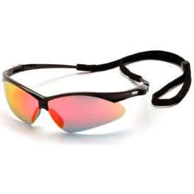 Safety Glasses Ice Orange Mirror Lens, Black Frame & Cord
