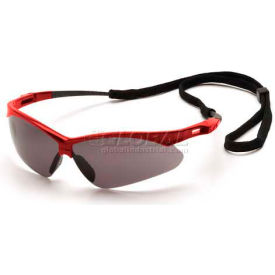 Safety Glasses Gray Lens , Red Frame & Black Cord