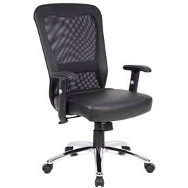 Office Chair with Arms - Leather - Mid Back - Black