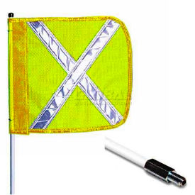6' Heavy Duty Standard Threaded Hex Base Warning Whip w/o Light, 12"x11" Yellow w/ X Rectangle Flag