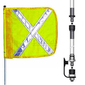 10' Heavy Duty Split Pole Warning Whip w/o Light, 12"x11" Yellow w/ X Rectangle Flag